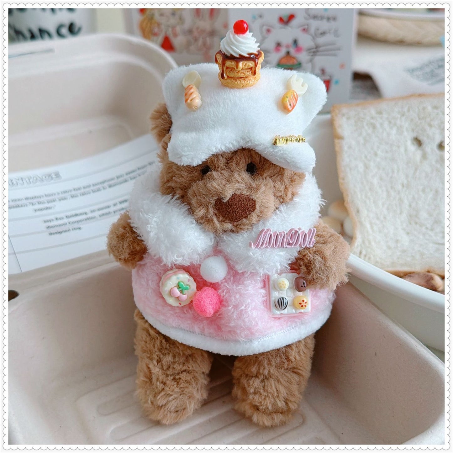Bartholomew Bear Bag Charm clothes outfits - Cream Top & Pink Pudding Cape