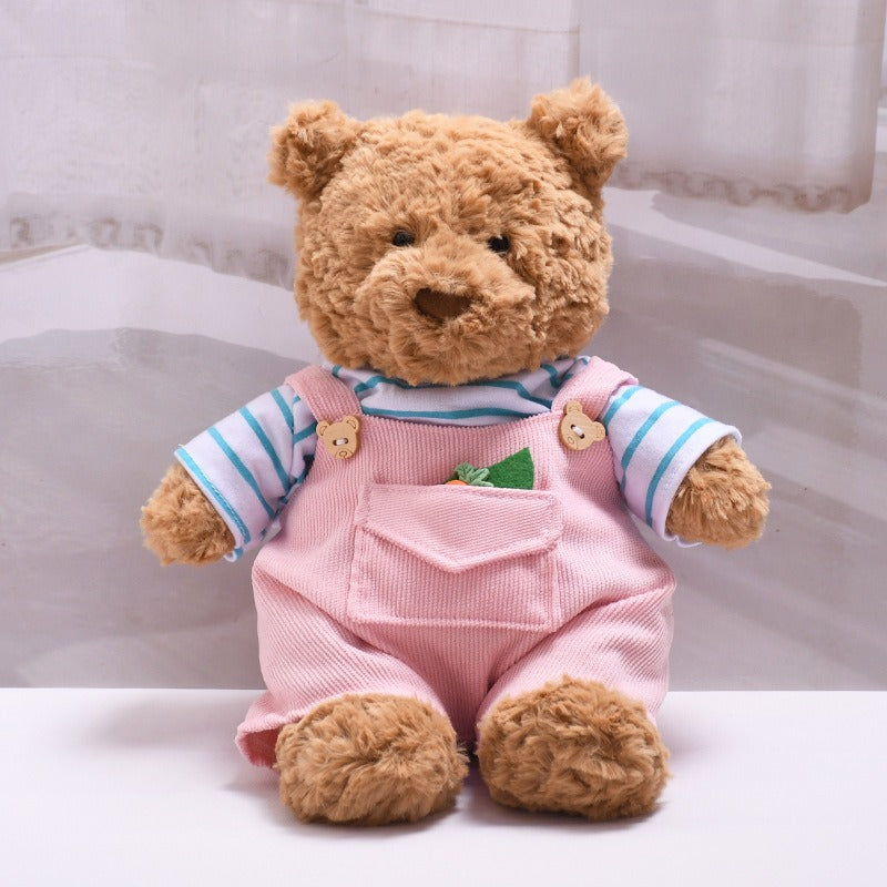 Bartholomew bear clothes outfits - Pink Carrot Overalls Set with Blue Striped T-Shirt