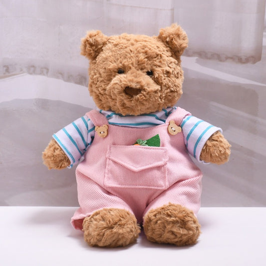 Bartholomew bear clothes outfits - Pink Carrot Overalls Set with Blue Striped T-Shirt