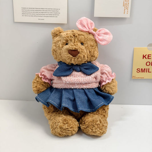 Medium Bartholomew bear clothes outfits - Pink Velvet Vest & Denim Dress Outfit