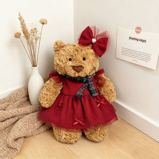 Medium Bartholomew bear clothes outfits - Burgundy Corduroy Tulle Dress