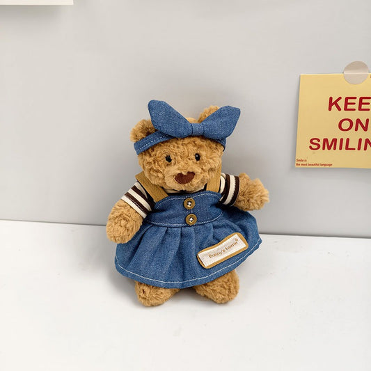 Tiny Bartholomew Bear clothes outfits - Striped Denim Pinafore Dress Outfit
