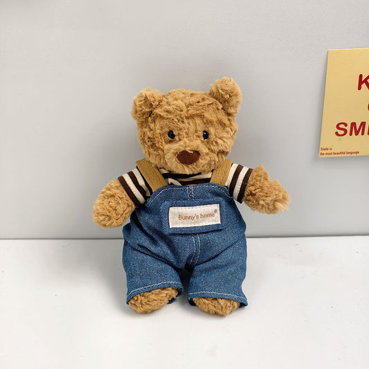 Tiny Bartholomew Bear clothes outfits - Striped Denim Overalls Outfit
