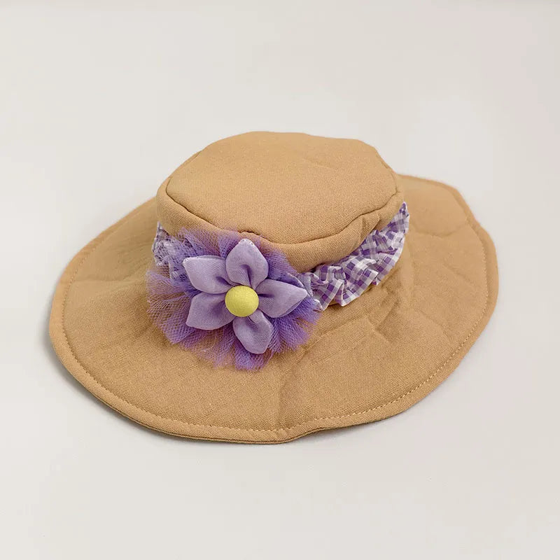 Medium Bartholomew bear clothes outfits - Purple Floral Sun Hat