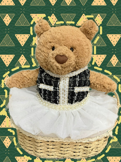 Large Bartholomew Bear clothes outfits - White Tweed Veil Dress