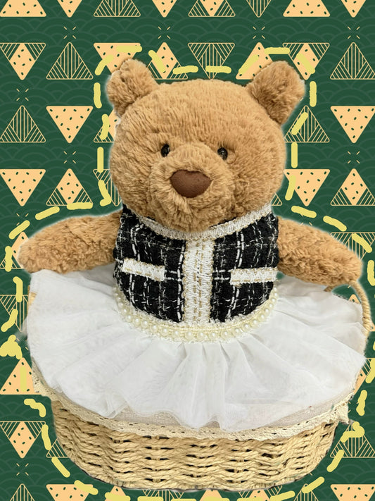 Large Bartholomew Bear clothes outfits - White Tweed Veil Dress