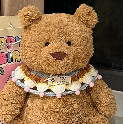 Medium/Large Bartholomew bear Crochet Bib Outfit - Brown Blue Bib