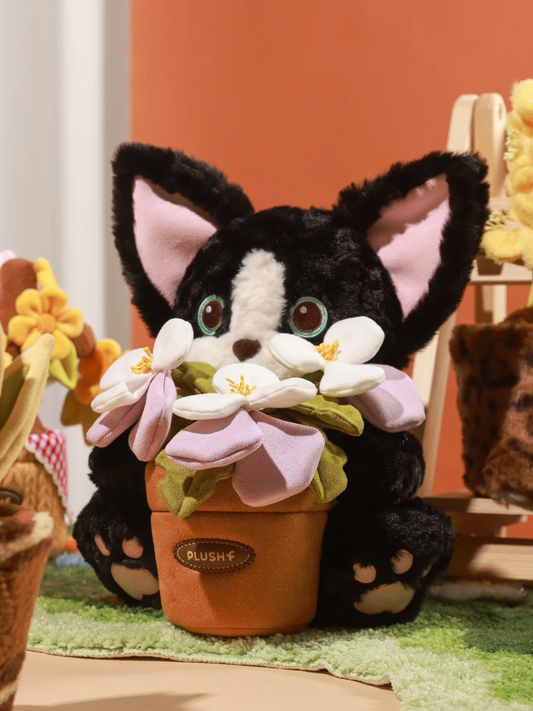 Plushf - Black cat hug flower pot planter plush