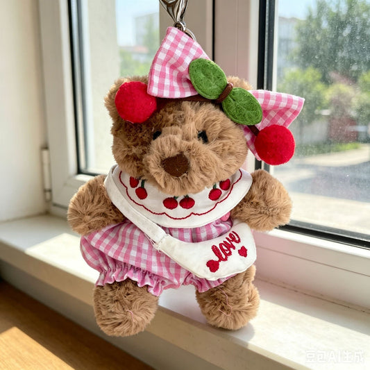 Pink Cherry Overalls Set for Bartholomew Bear Plush – 4-Inch Outfit