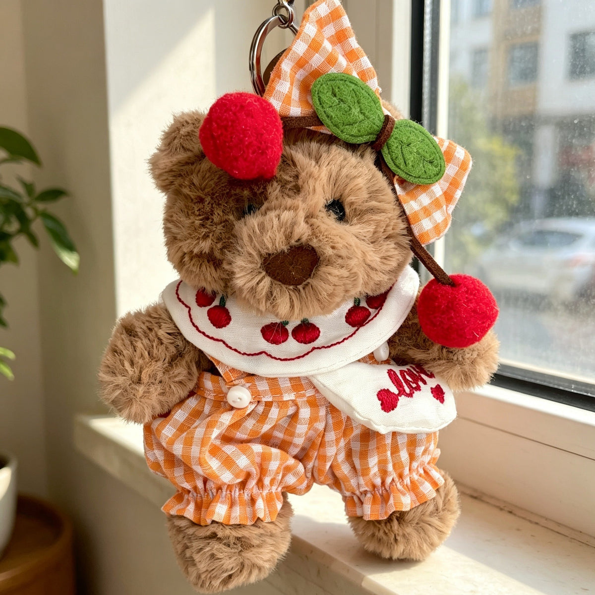 Orange Cherry Overalls Set for Bartholomew Bear Plush – 4-Inch Outfit