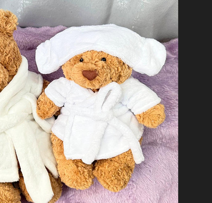Bathrobe and Shower Cap Set for Bartholomew Bear Plush – 10-Inch Outfit