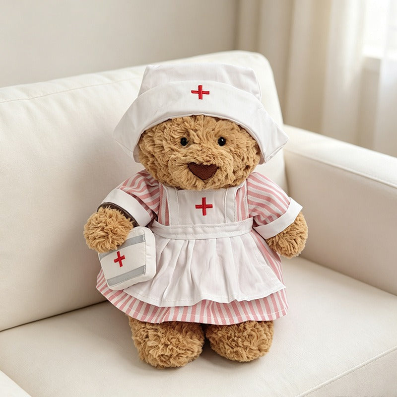 Pink Striped Nurse Outfit Set for Bartholomew Bear Plush – 10-Inch Outfit