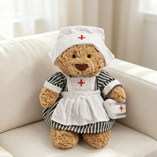 Gray Striped Nurse Outfit Set for Bartholomew Bear Plush – 10-Inch Outfit