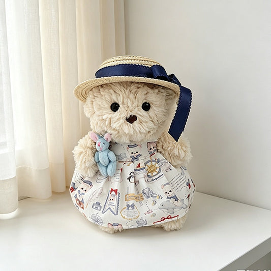Sailor Penguin Dress with Blue Comforter and Navy-Ribbon Straw Hat for Bartholomew Bear Plush – 7-Inch Outfit