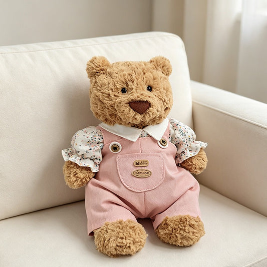 Pink Multicolor Polka Dot Overalls for Bartholomew Bear Plush – 10-Inch Outfit