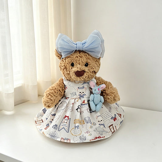 Sailor Penguin Dress with Blue Bunny Bag and Tulle Headband for Bartholomew Bear Plush – 6-Inch Outfit