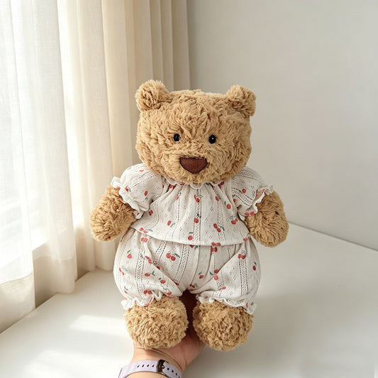 Red Cherry Eyelet Pajama Set for Bartholomew Bear Plush – 10-Inch Outfit
