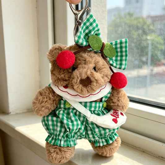 Green Cherry Overalls Set for Bartholomew Bear Plush – 4-Inch Outfit
