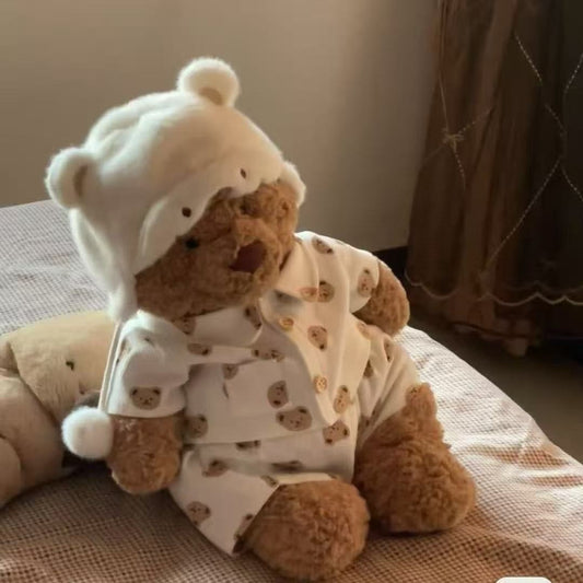 Fluffy Bear Hat and Two-Piece Bear Pajama Set for Bartholomew Bear Plush – 14-Inch Outfit