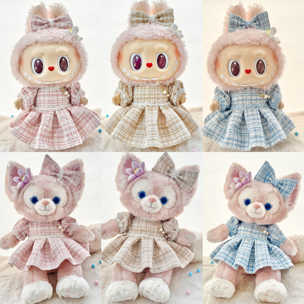 15inch plush cute custom clothes outfits - pink/blue/beige dress