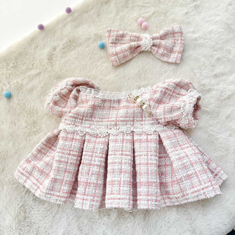 15inch plush cute custom clothes outfits - pink/blue/beige dress