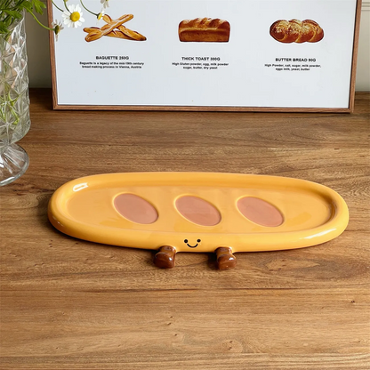 Adorable Ceramic Baguette Plate - Breakfast Snack Tray Fun & Functional Design