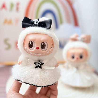 4inch bag charm cute custom clothes outfits - star white dress & bow - 052302/052303