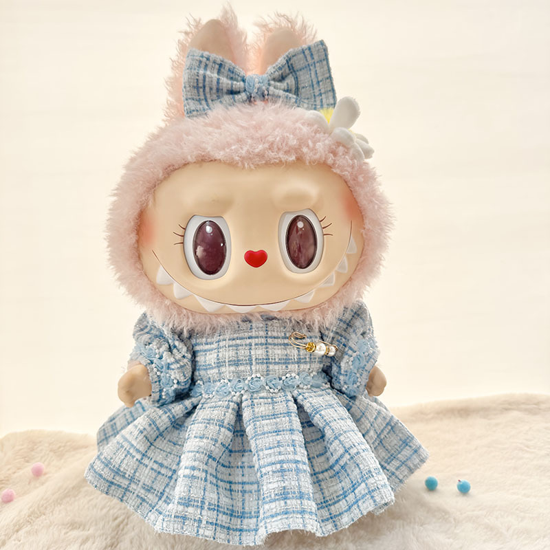 15inch plush cute custom clothes outfits - pink/blue/beige dress