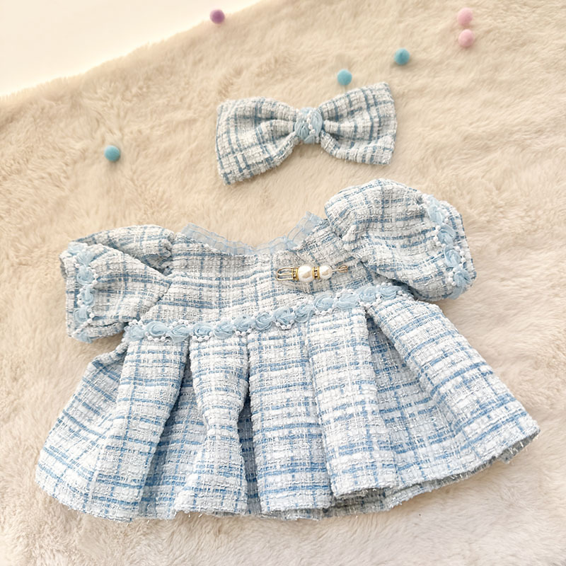 15inch plush cute custom clothes outfits - pink/blue/beige dress