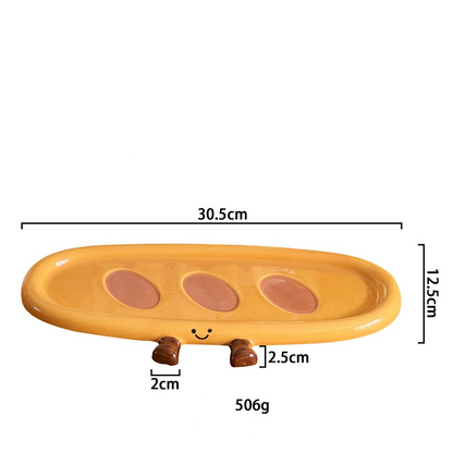 Adorable Ceramic Baguette Plate - Breakfast Snack Tray Fun & Functional Design