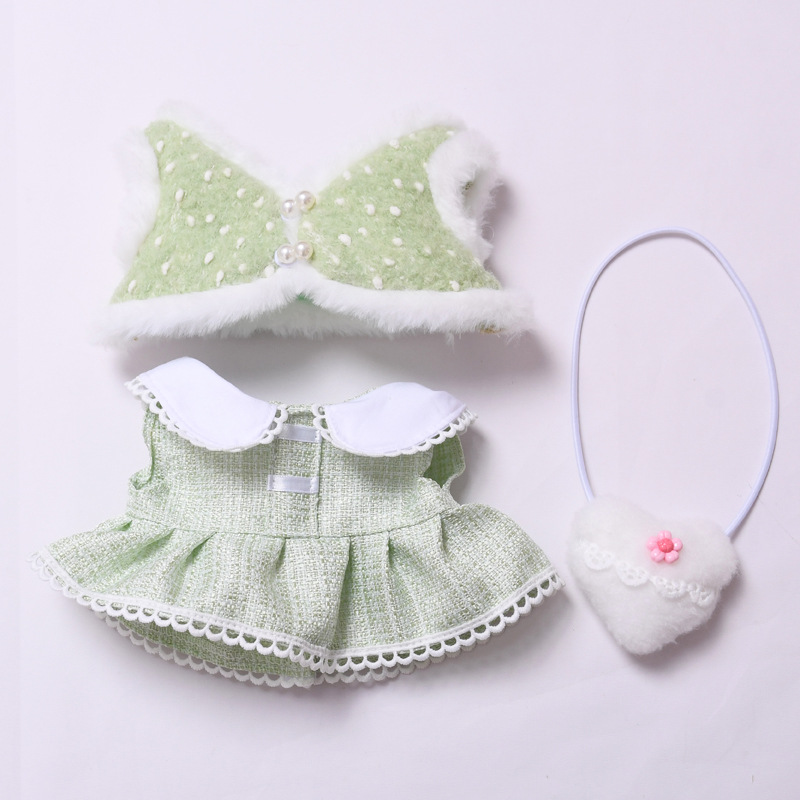 15inch plush cute custom clothes outfits - pink/green dress with heart bag