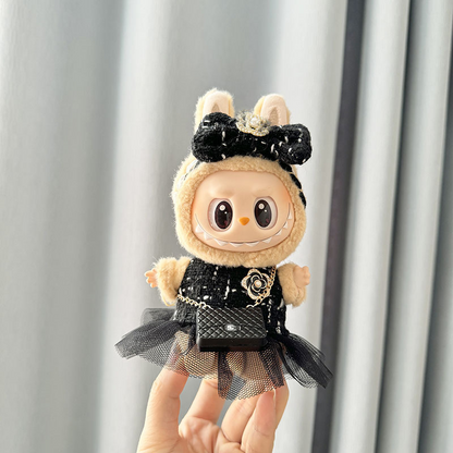 4inch bag charm cute custom clothes outfits - Black dress with bag - 031801