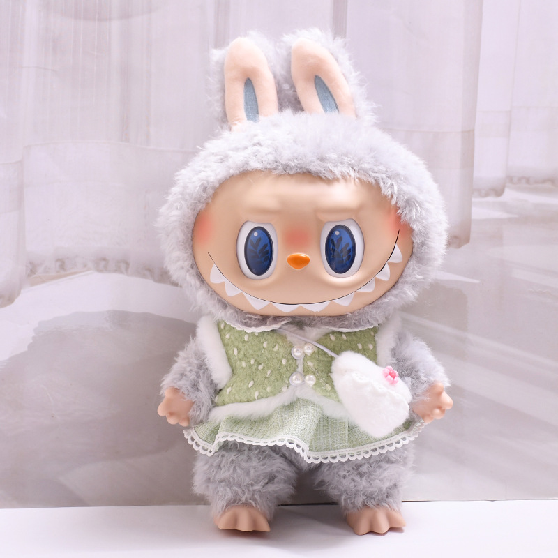15inch plush cute custom clothes outfits - pink/green dress with heart bag