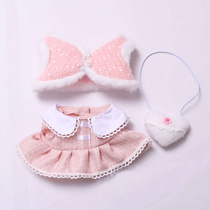 15inch plush cute custom clothes outfits - pink/green dress with heart bag