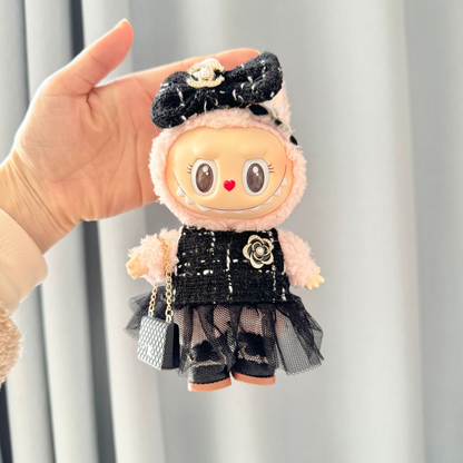4inch bag charm cute custom clothes outfits - Black dress with bag - 031801
