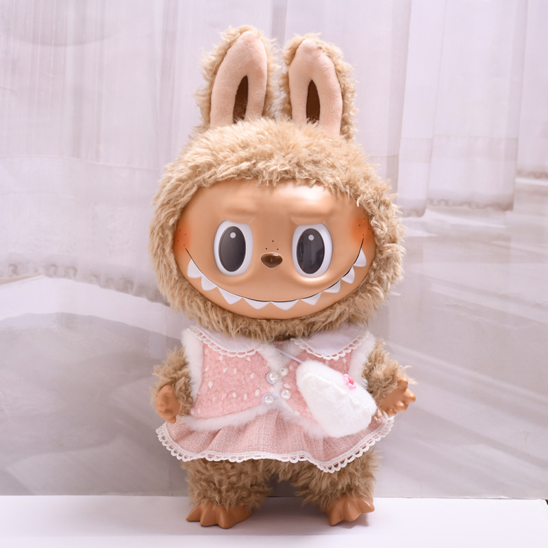 15inch plush cute custom clothes outfits - pink/green dress with heart bag