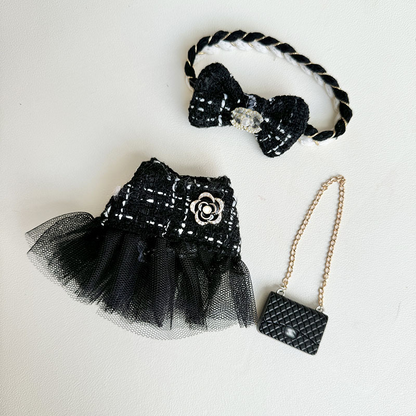 4inch bag charm cute custom clothes outfits - Black dress with bag - 031801