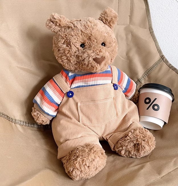 Bartholomew bear cute clothes outfits - Brown T-Shirt & Overalls Set - BXYC03(bag charm/tiny/medium/large/huge)