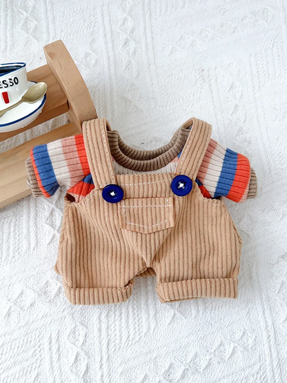 Bartholomew bear cute clothes outfits - Brown T-Shirt & Overalls Set - BXYC03(bag charm/tiny/medium/large/huge)
