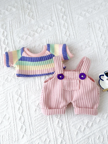 Bartholomew bear cute clothes outfits - Pink T-Shirt & Overalls Set - BXYC04(bag charm/tiny/medium/large/huge)