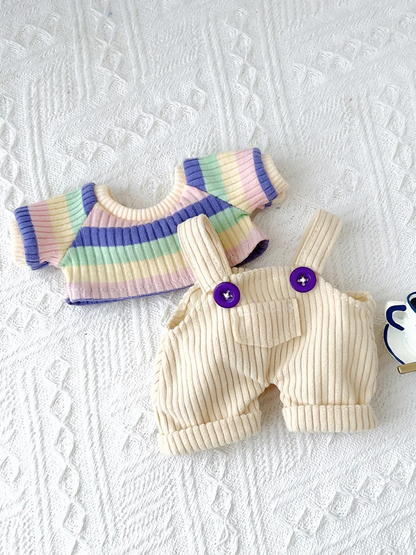 Bartholomew bear cute clothes outfits - Yellow T-Shirt & Overalls Set - BXYC05(bag charm/tiny/medium/large/huge)