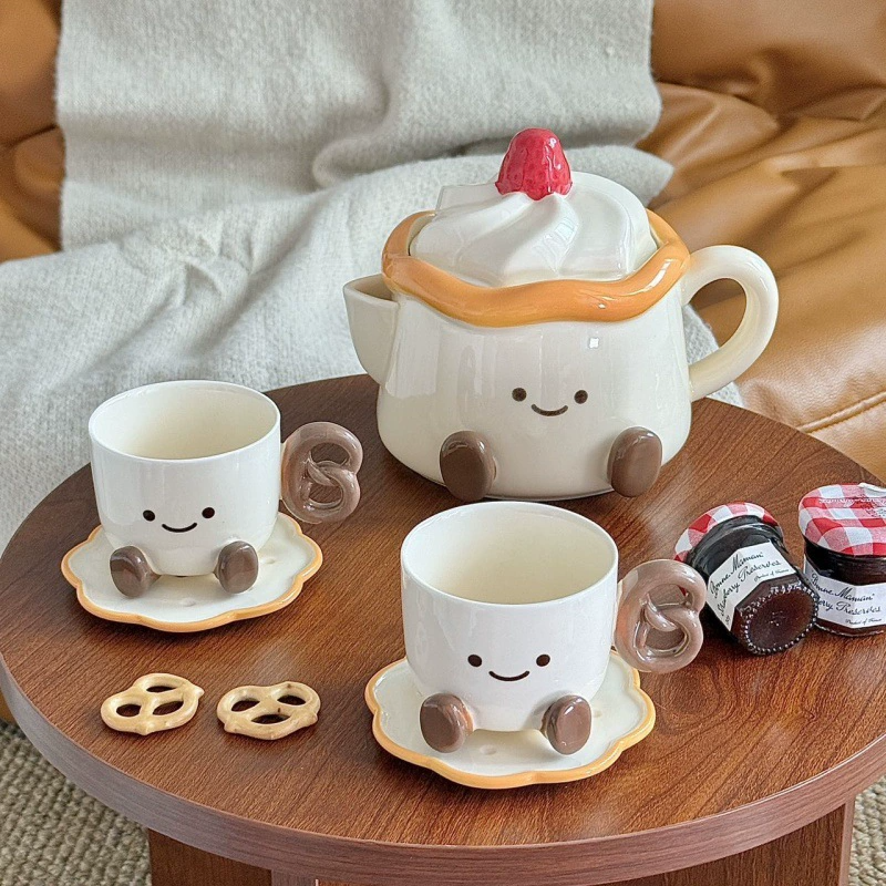 Adorable short leg dessert teapot & 4 teacups 900ml & 200ml - Functional Design