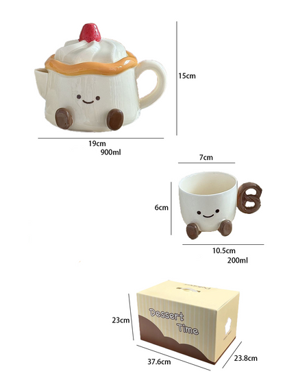 Adorable short leg dessert teapot & 4 teacups 900ml & 200ml - Functional Design