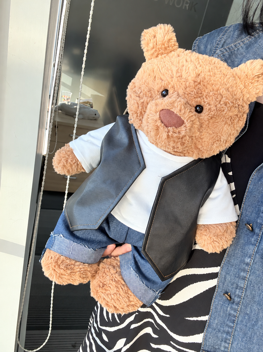 Black Vest & Jeans 3-Piece Outfit Set for Bartholomew Bear Plush – 14-Inch Outfit