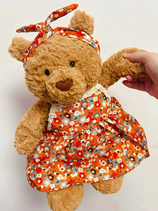 Orange Floral Dress for Bartholomew Bear Plush – 14-Inch Outfit