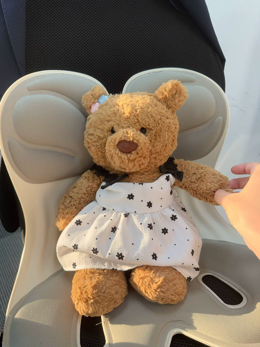 Floral Dress with Black Bow Costume for Bartholomew Bear Plush – 14-Inch Outfit