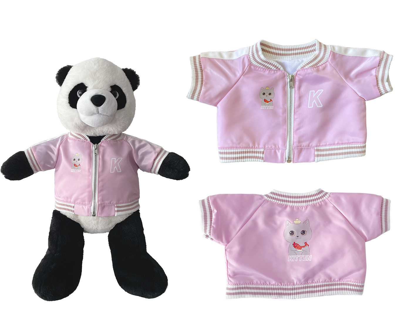 Large Bartholomew Bear & 16" Plush Clothes Outfit - Pink Varsity Jacket