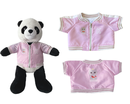 Large Bartholomew Bear & 16" Plush Clothes Outfit - Pink Varsity Jacket