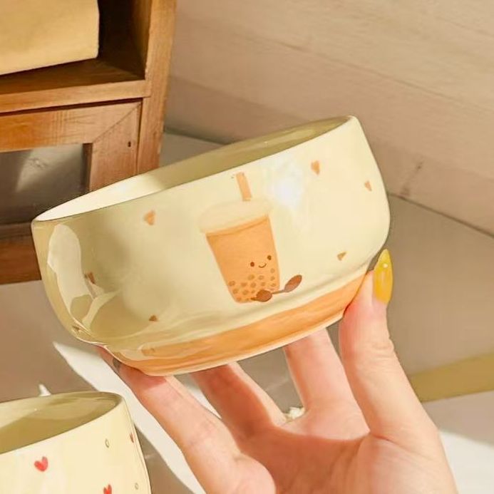 Adorable Ceramic Rice Bowl for Kids & Adults – Cute Underglaze Tableware set of 4