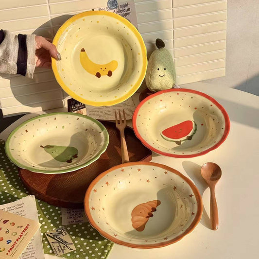 Adorable fruit & croissant plate 8inch set of 4 - Functional Design
